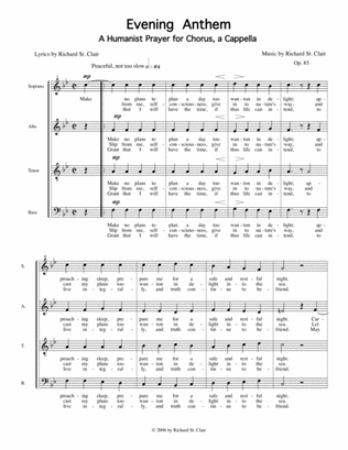 Evening Anthem: A Humanist Prayer for Chorus SATB a Capella