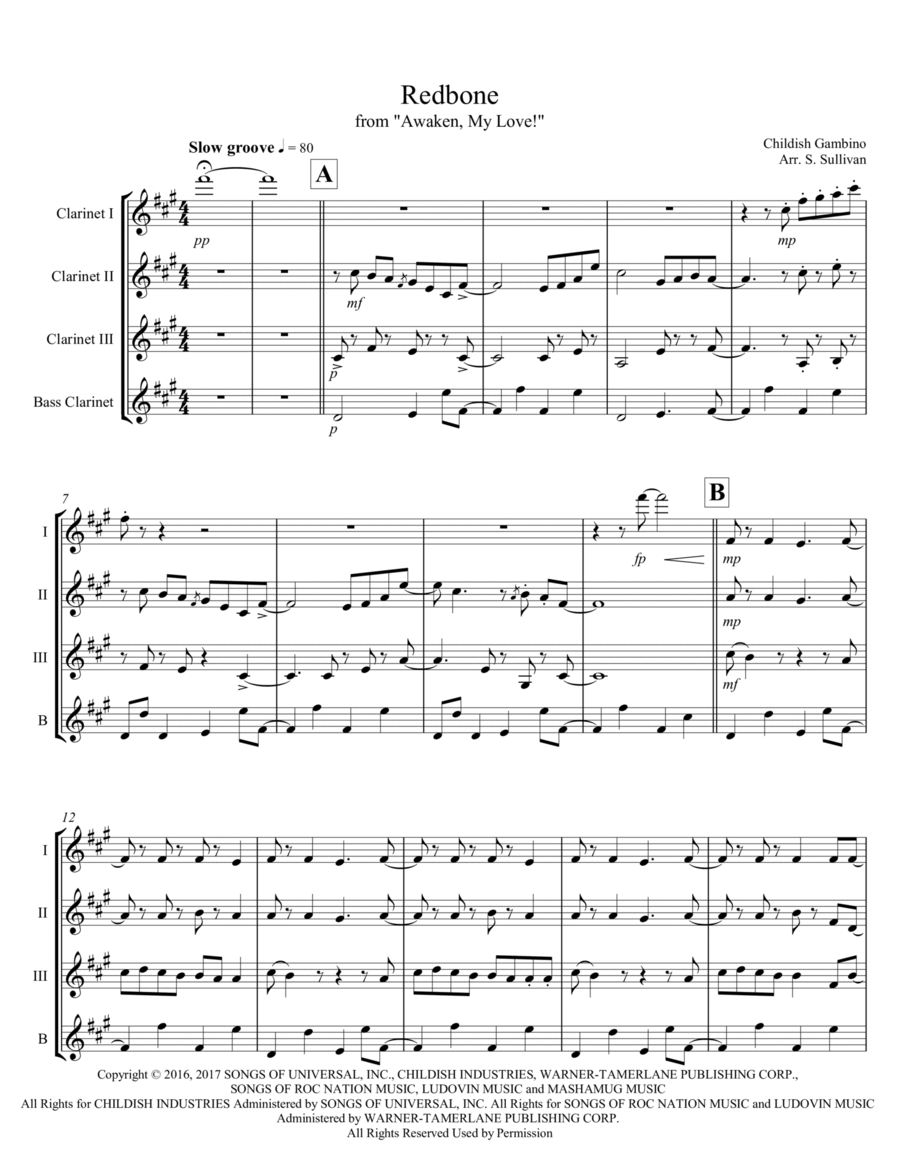 Redbone Clarinet Quartet scores gallery preview page 1