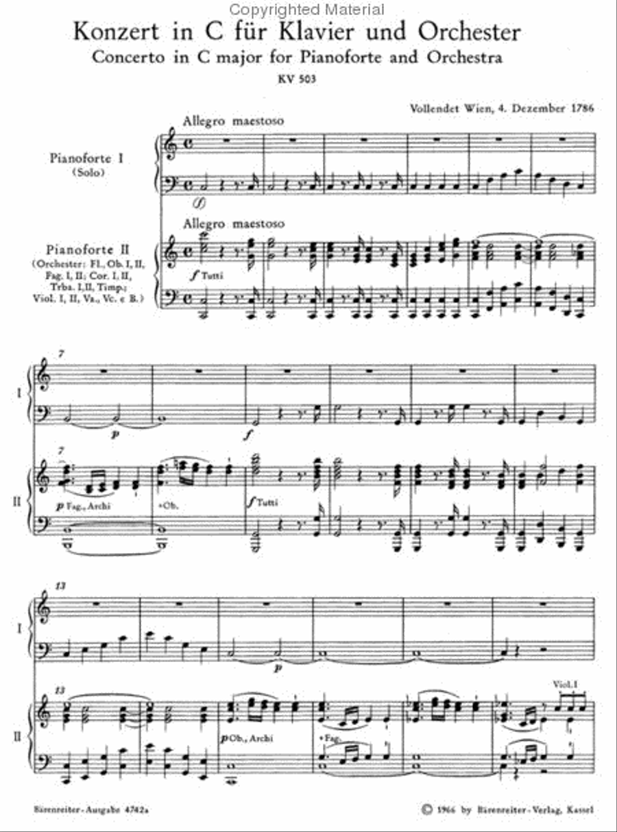 Concerto for Piano and Orchestra, No. 25 C major, KV 503 Piano Solo scores gallery preview page 2