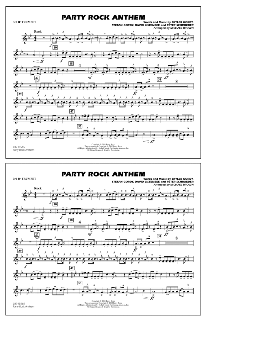 Party Rock Anthem - 3rd Bb Trumpet Marching Band scores gallery preview page 1