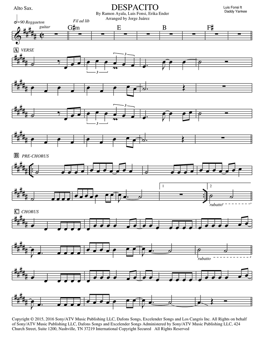 Despacito Alto Saxophone scores gallery preview page 1