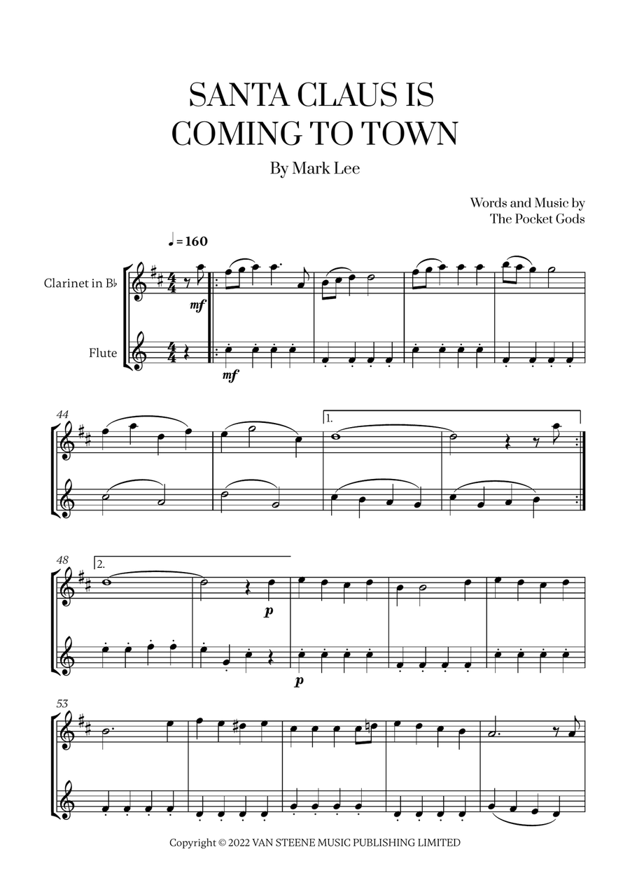 Santa Claus Is Coming To Town Woodwind Duet scores gallery preview page 1
