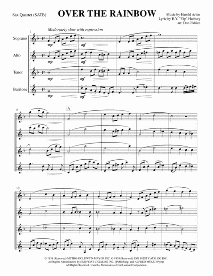 Over The Rainbow (from The Wizard Of Oz) Woodwind Quartet scores gallery preview page 1