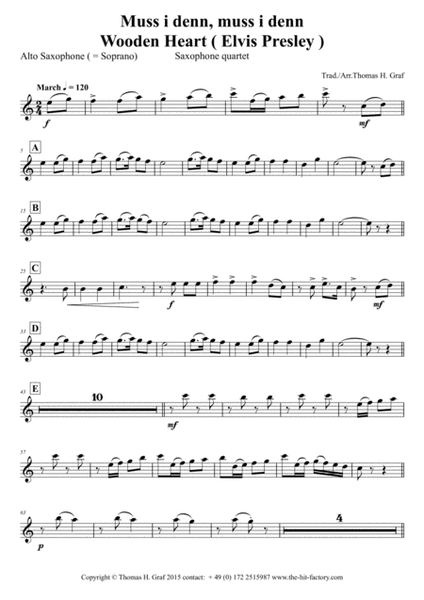 Muss i denn, muss i denn, zum Städele hinaus - Wooden Heart (Elvis Presley) - Saxophone Quartet image number null