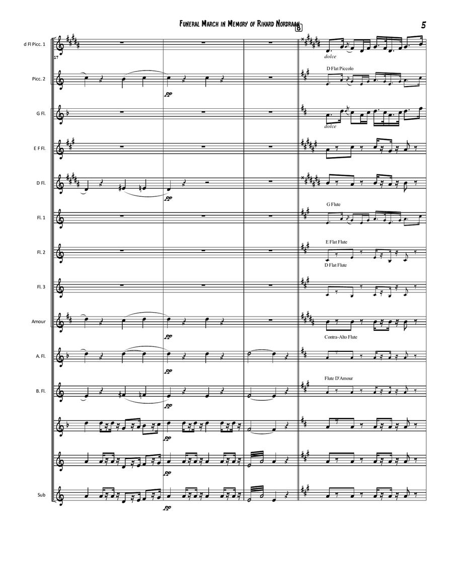 Funeral March in Memory of Rikard Nordraak Funeral March in Memory of Rikard Nordraak Flute Choir scores gallery preview page 5