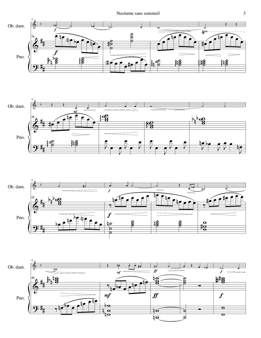 Nocturne sans sommeil (Sleepless nocturne) for oboe d'amore and piano Oboe scores gallery preview page 3