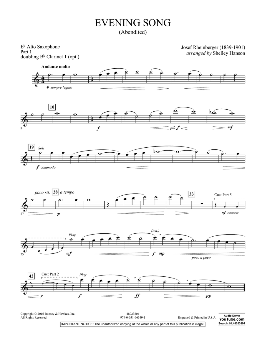 Evening Song (Abendlied) - Pt.1 - Alto Saxophone Concert Band scores gallery preview page 1