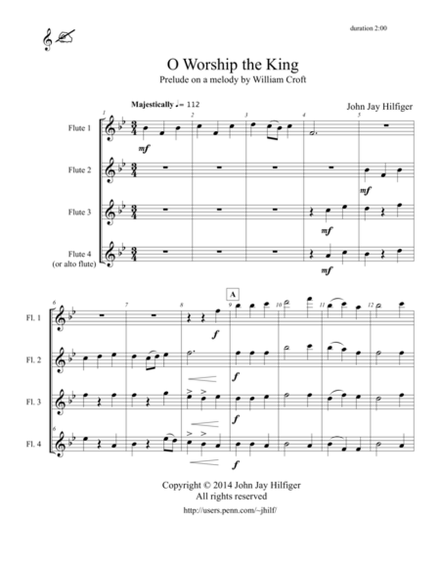 O Worship the King: Prelude on a Melody by William Croft for Flutes image number null