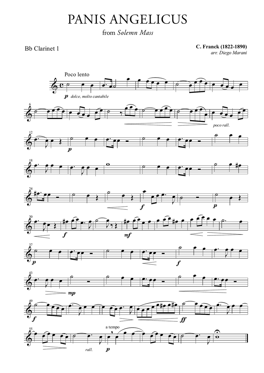 Panis Angelicus for Clarinet Quartet Clarinet Quartet scores gallery preview page 1