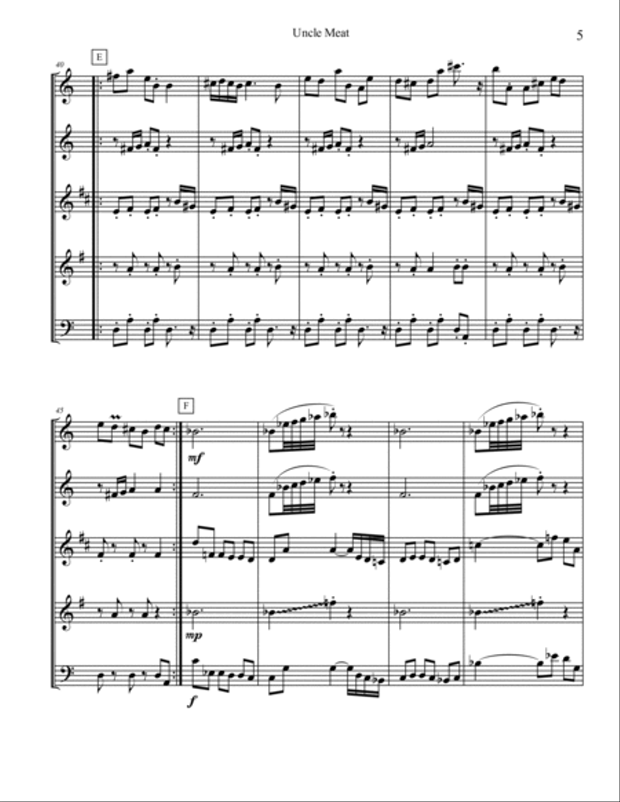 Uncle Meat Uncle Meat Woodwind Quintet scores gallery preview page 5