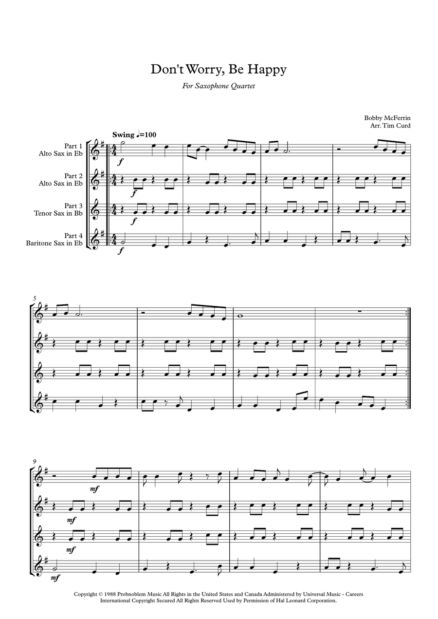 Don't Worry, Be Happy Woodwind Quartet scores gallery preview page 2
