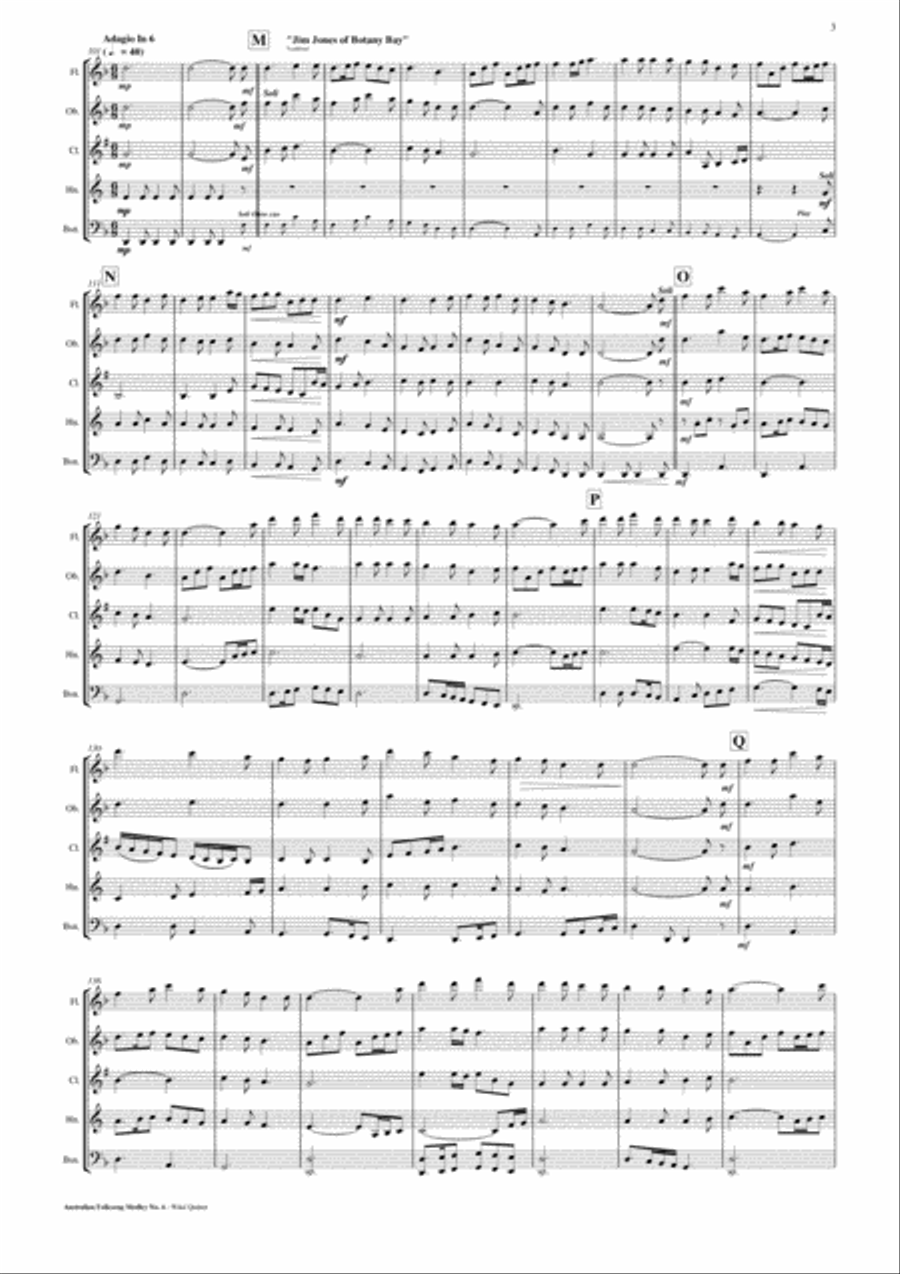 Australian Folksong Medley No. 6 - Wind Quintet Score and Parts PDF Woodwind Quintet scores gallery preview page 4