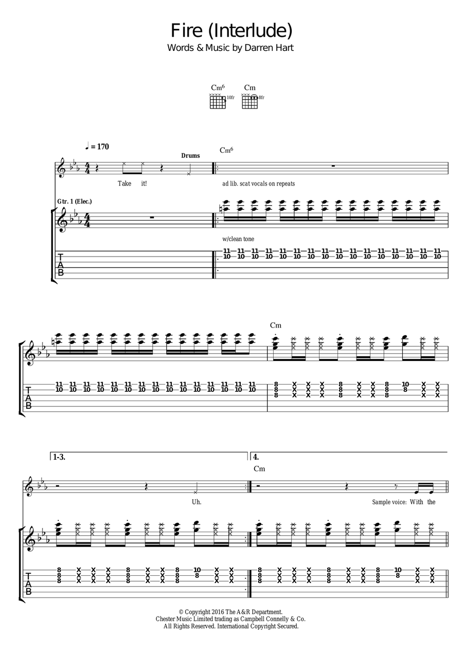 Fire Guitar Tablature scores gallery preview page 1