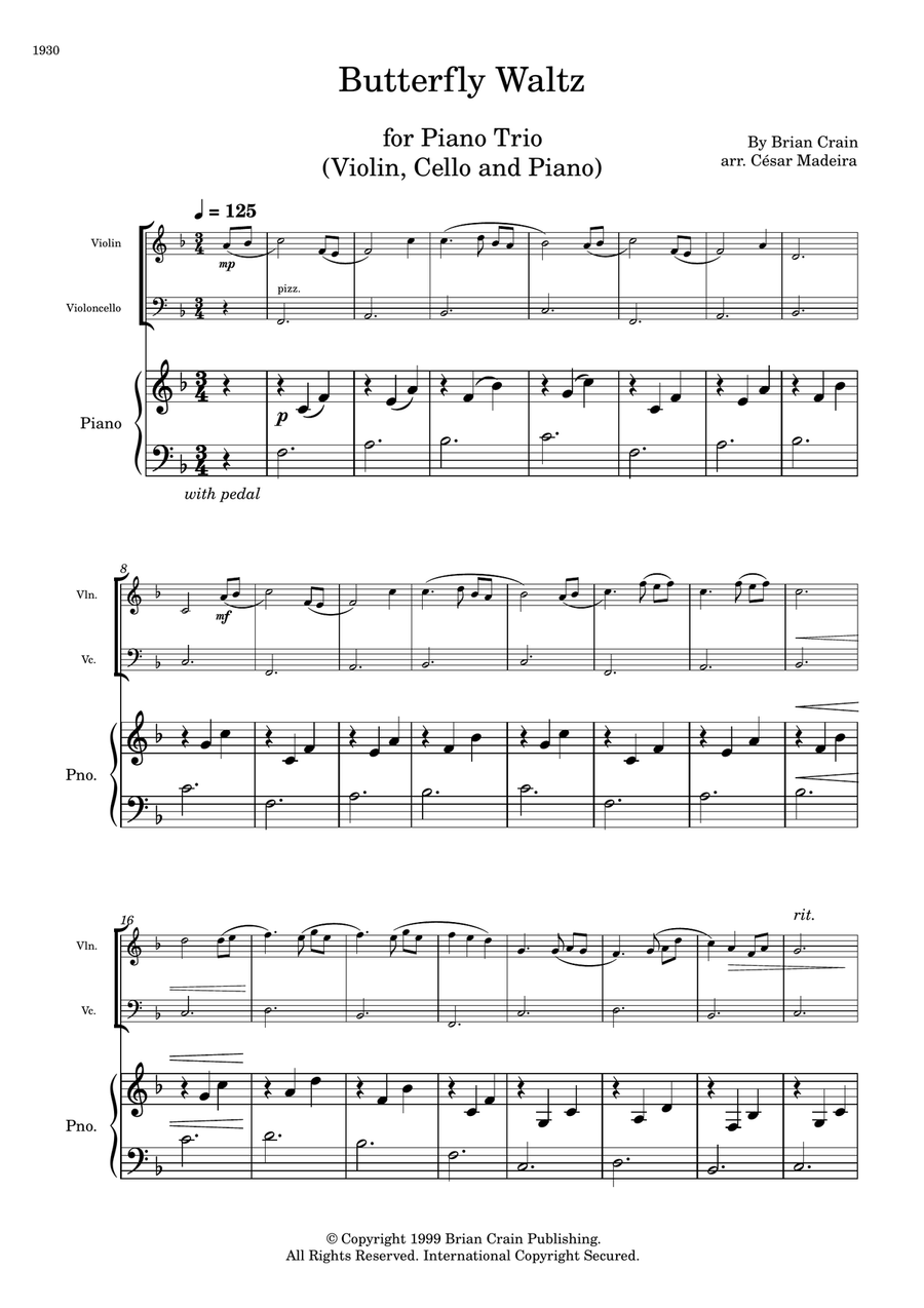 Butterfly Waltz Piano Trio scores gallery preview page 2