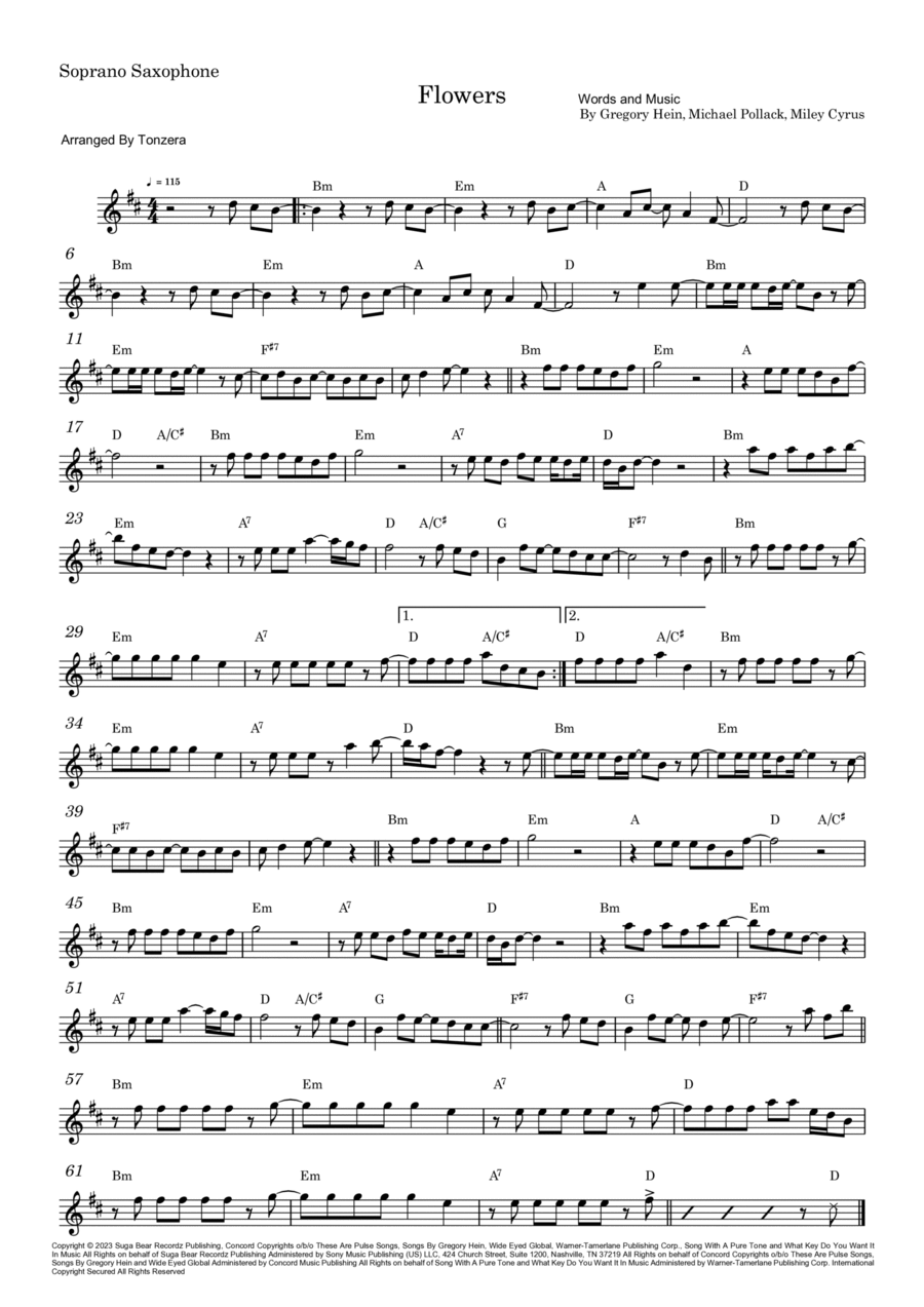 Flowers Flowers Soprano Saxophone scores gallery preview page 1
