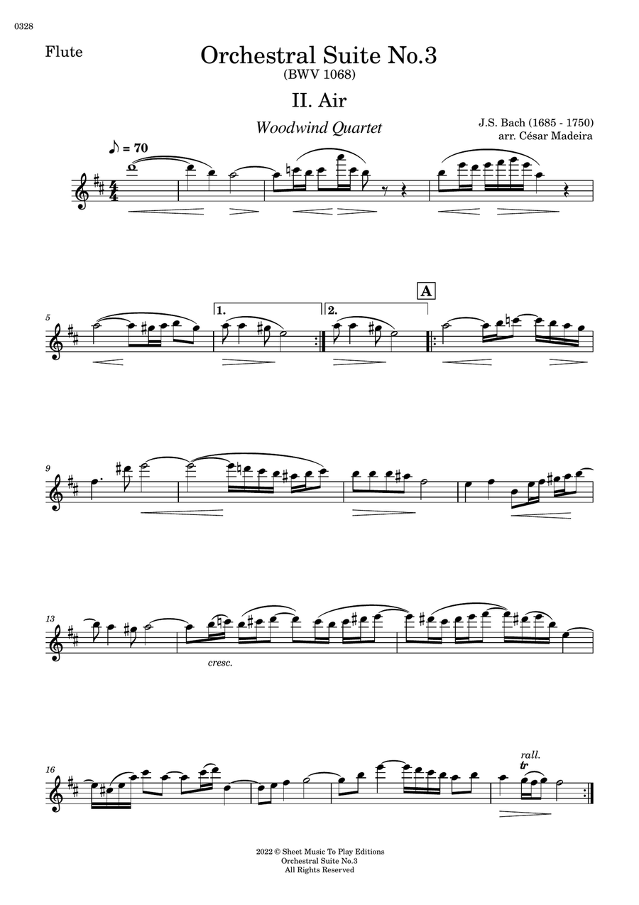 Air on G String - Woodwind Quartet (Full Score and Parts) image number null