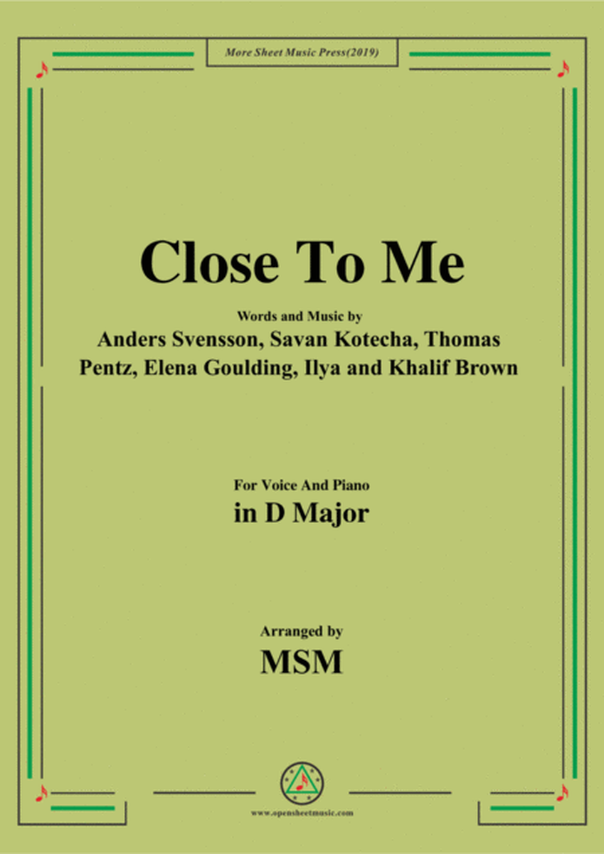 Close To me,in D Major,for Voice and Piano
