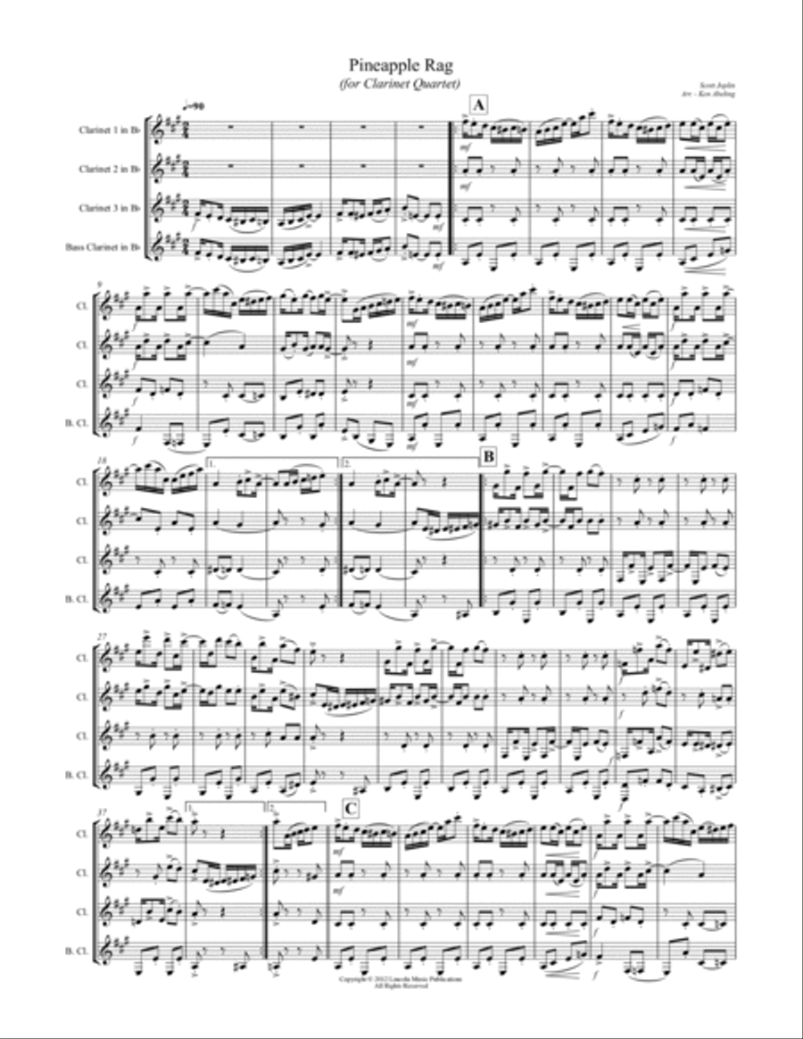 Joplin - “Pineapple Rag” (for Clarinet Quartet) Clarinet Quartet scores gallery preview page 2