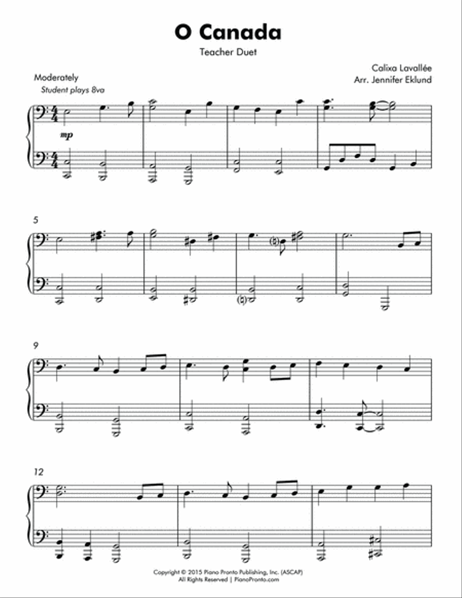 O Canada (Beginner Solo with Teacher Duet) Piano Method scores gallery preview page 2