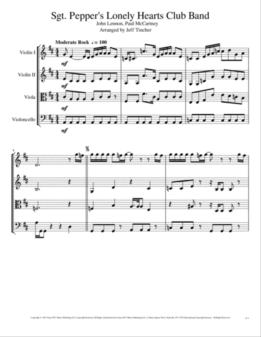 Sgt. Pepper's Lonely Hearts Club Band String Quartet scores gallery preview page 2