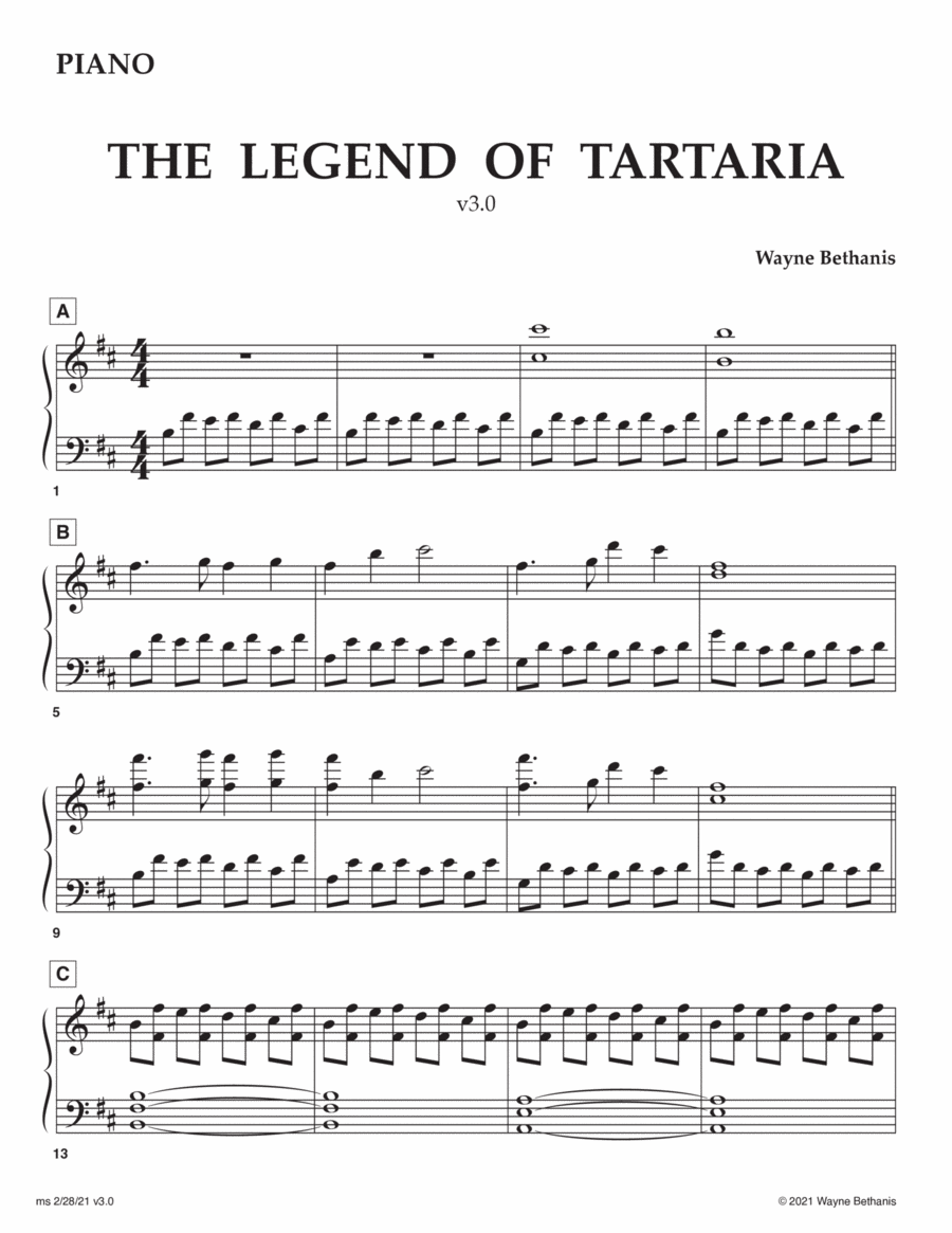The Legend of Tartaria Piano scores gallery preview page 1