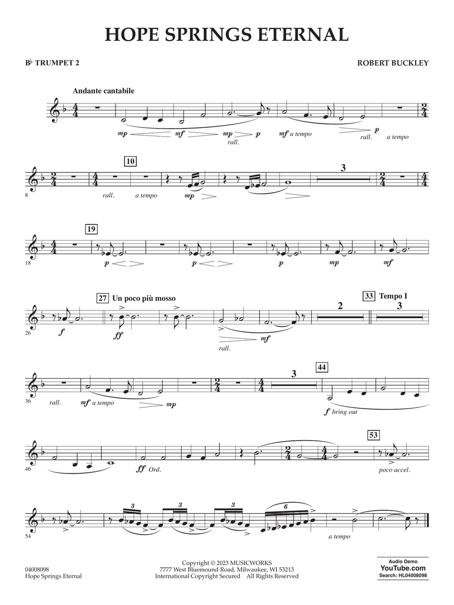 Hope Springs Eternal - Bb Trumpet 2 Concert Band scores gallery preview page 1