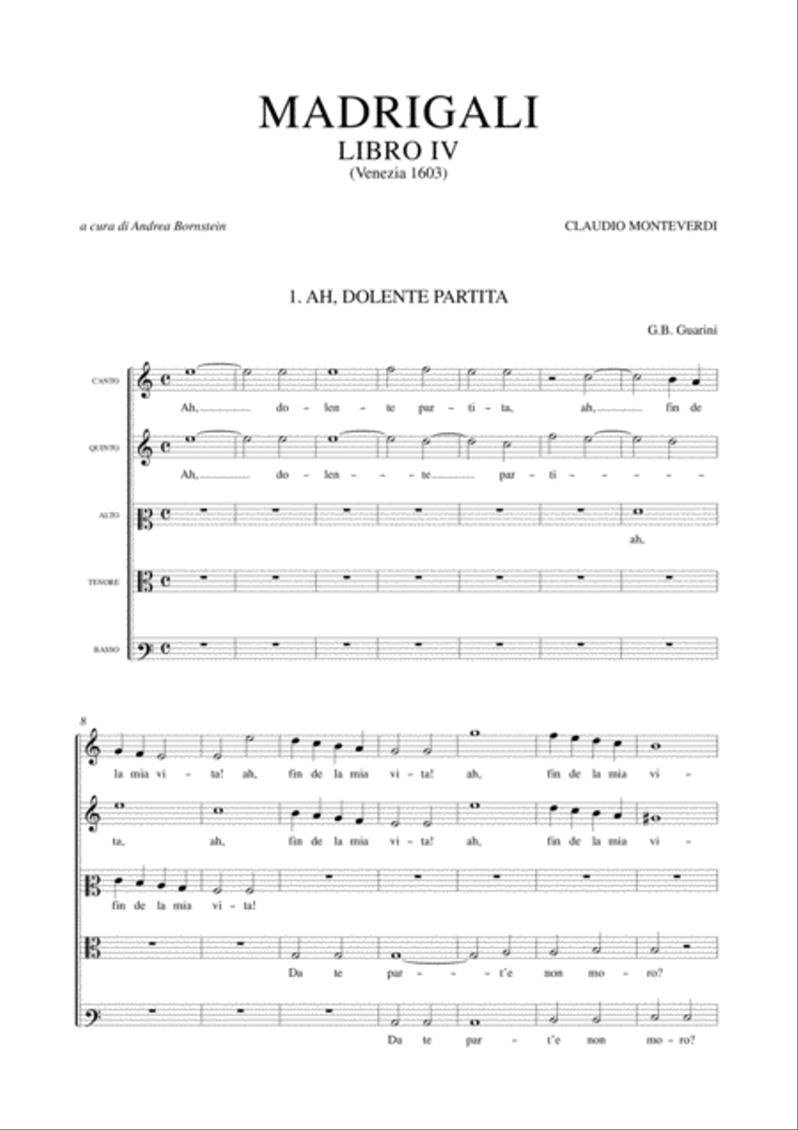 Madrigali. Libro IV (Venezia 1603) [original clefs] Score scores gallery preview page 2