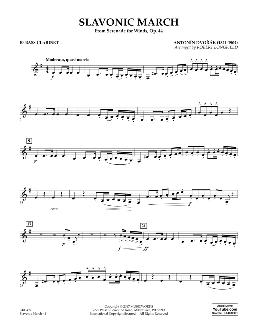 Slavonic March (from Serenade for Winds, Op. 44) - Bb Bass Clarinet Bass Clarinet scores gallery preview page 1