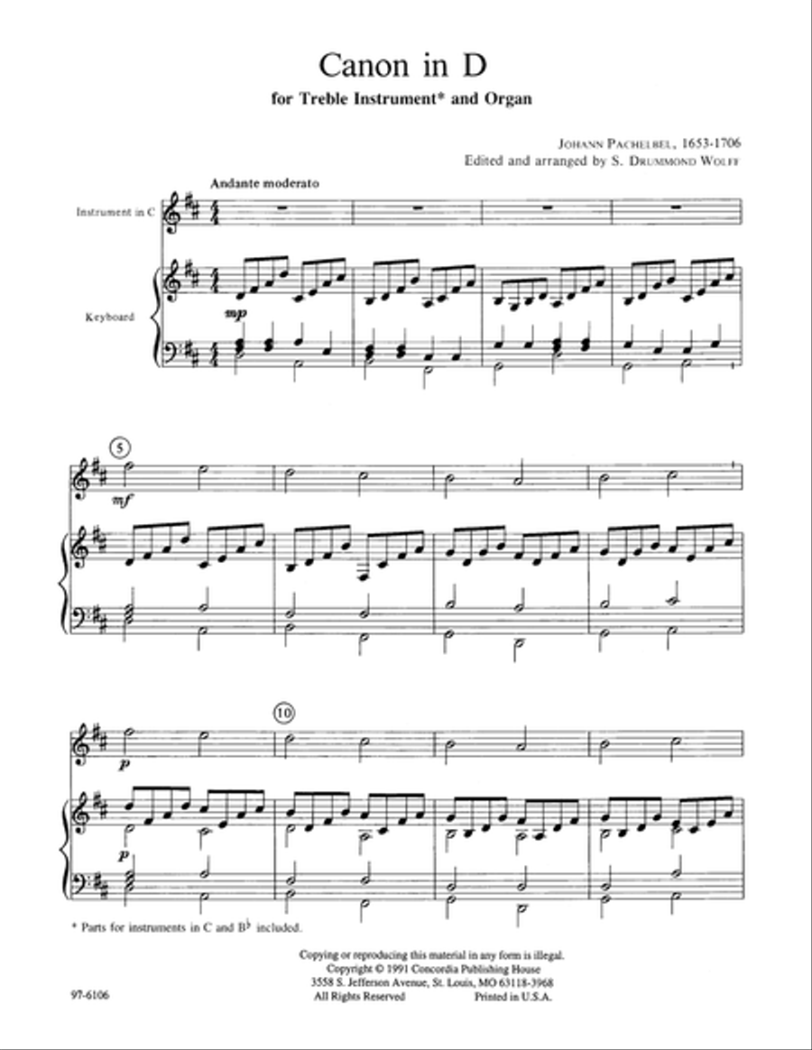 Canon in D / The Celebrated Canon (Organ and Flute or Clarinet) Clarinet scores gallery preview page 2