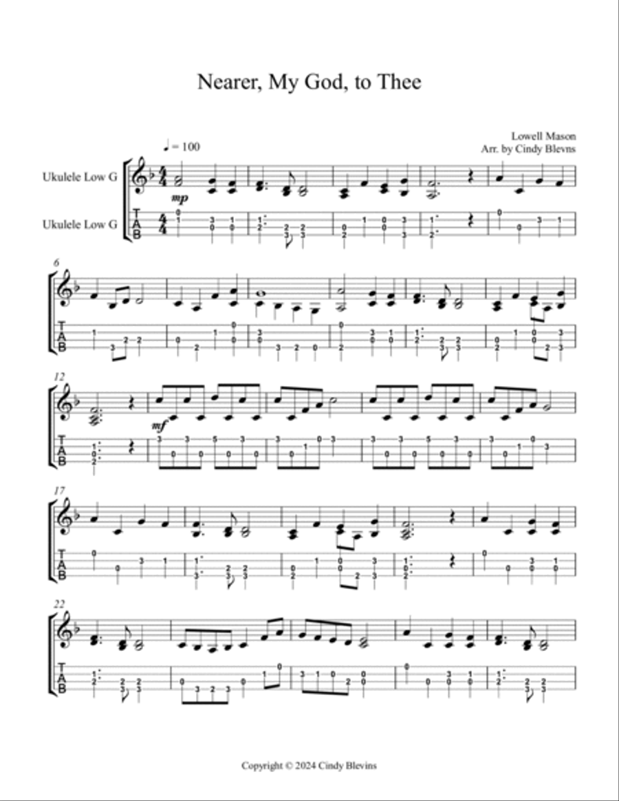 Nearer, My God, to Thee, for Ukulele, Low G, Fingerstyle Ukulele scores gallery preview page 2