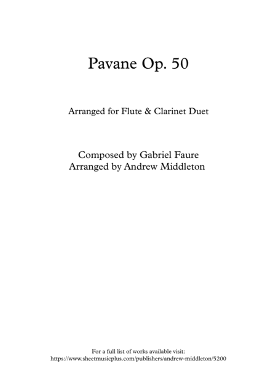Pavane Op. 50 arranged for Flute and Clarinet Duet Woodwind Duet scores gallery preview page 1