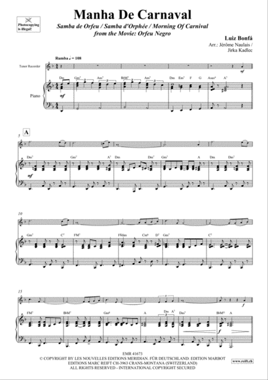 Manha De Carnaval Tenor Recorder scores gallery preview page 3