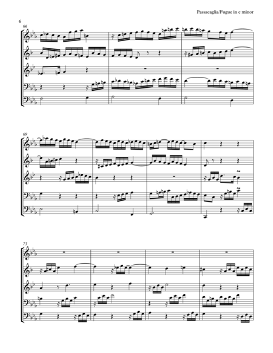 Bach: Passacaglia and Fugue in c minor for Brass Quintet Brass Quintet scores gallery preview page 6