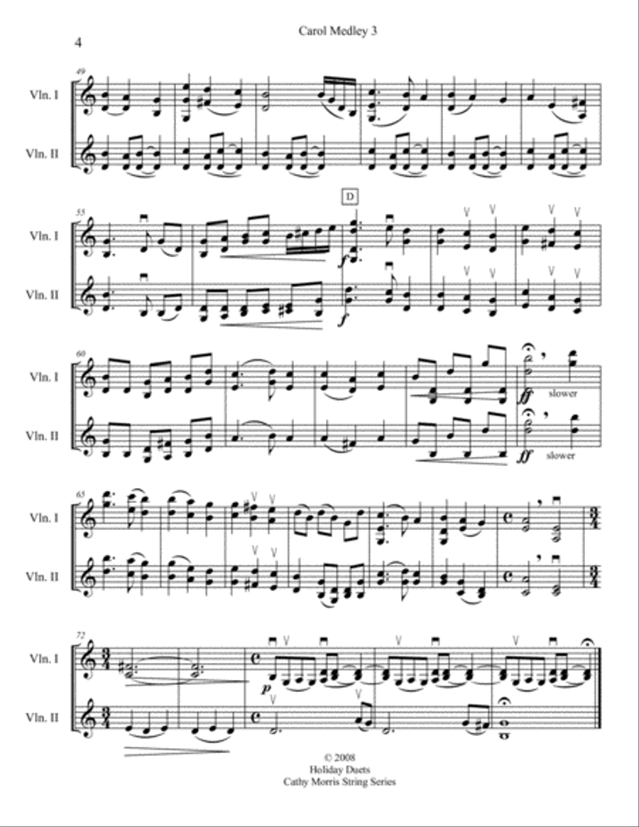 Carol Medley 3 Violin Duo O Little Town of Bethlehem / Away In A Manager String Duet scores gallery preview page 4