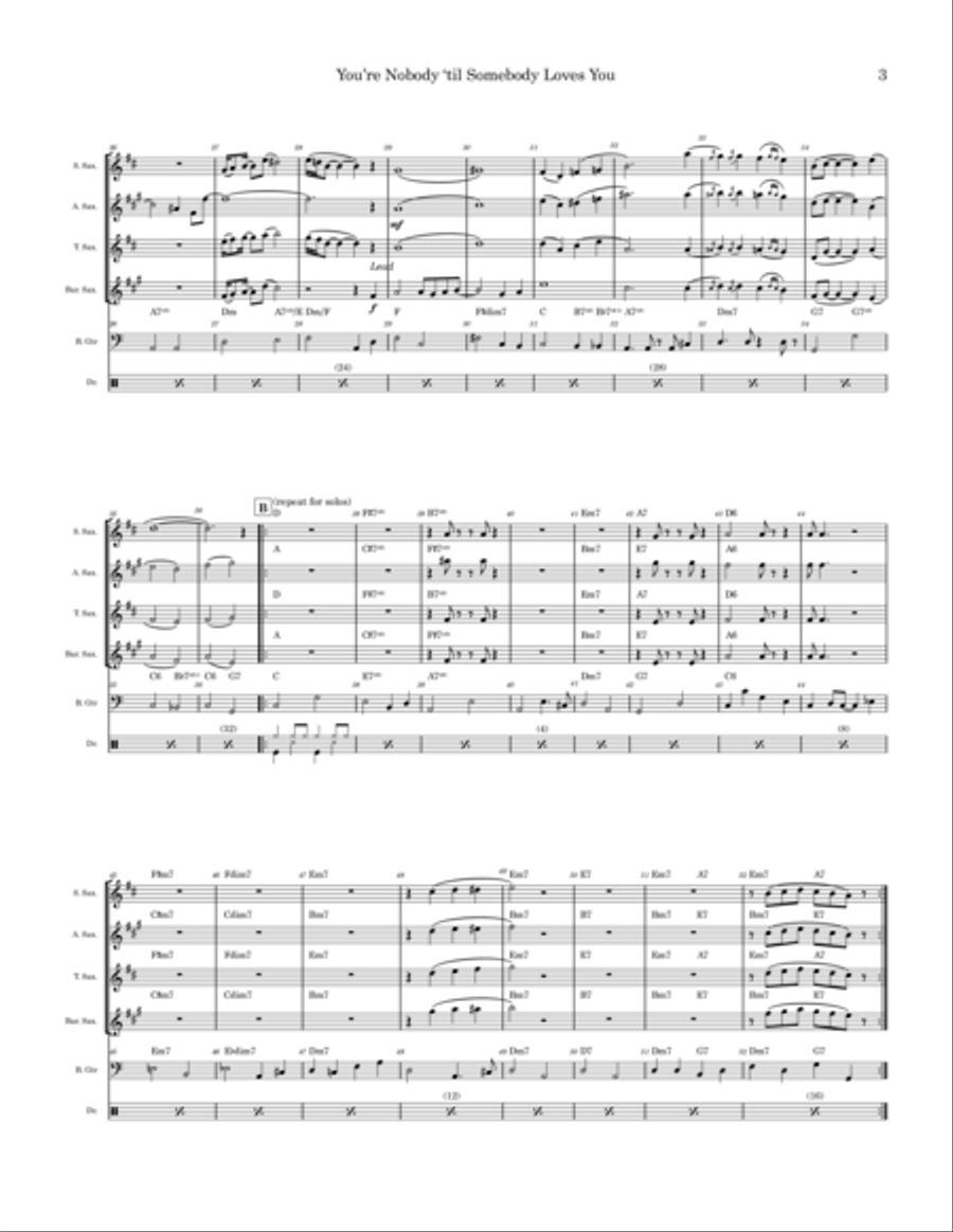 You're Nobody 'til Somebody Loves You Saxophone Quartet scores gallery preview page 3