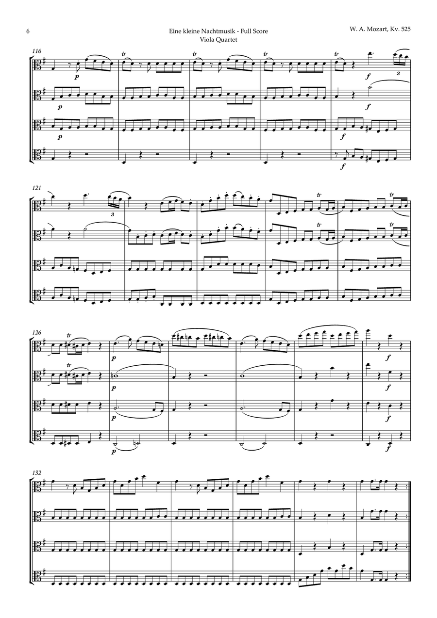 Eine kleine Nachtmusik by Mozart for Viola Quartet String Quartet scores gallery preview page 6