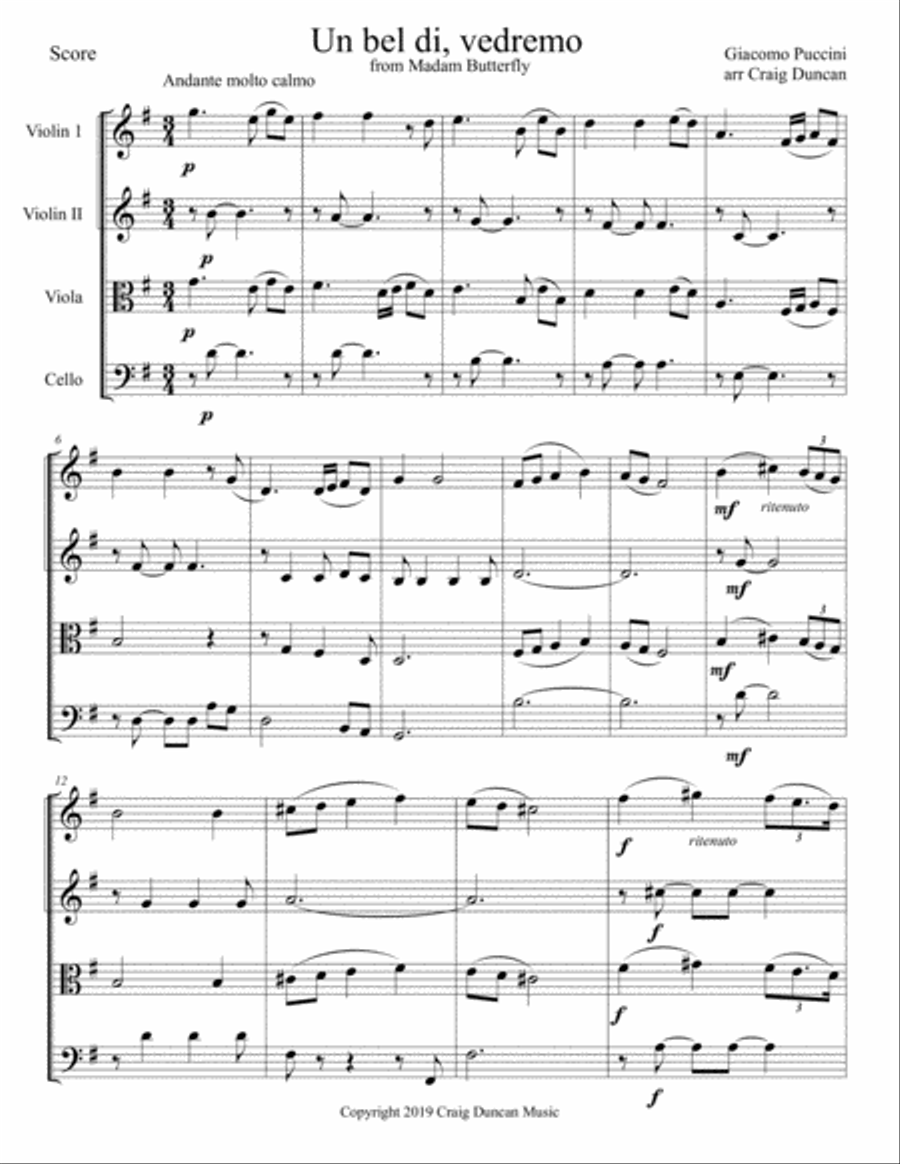 Un bel di, vedremo Un bel di, vedremo String Quartet scores gallery preview page 2