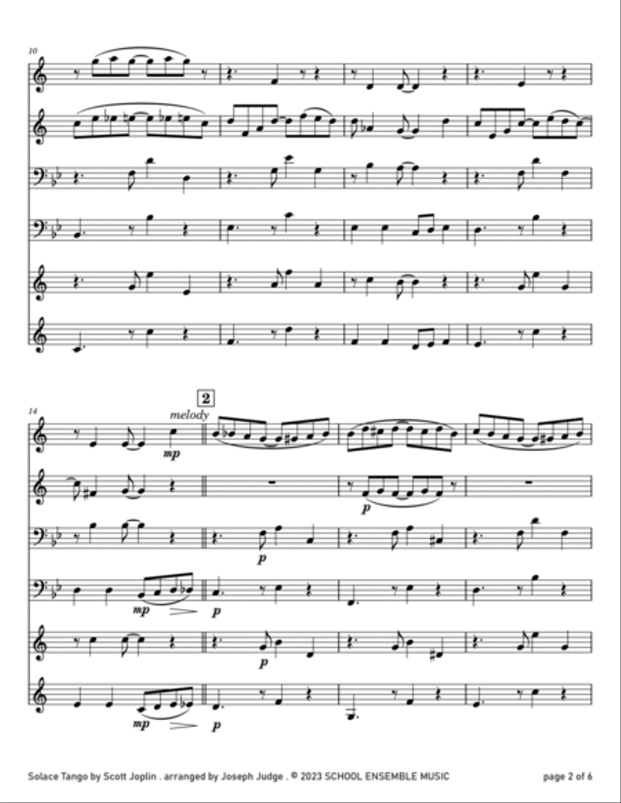 Solace Tango by Scott Joplin for Brass Quartet in Schools Brass Quartet scores gallery preview page 2
