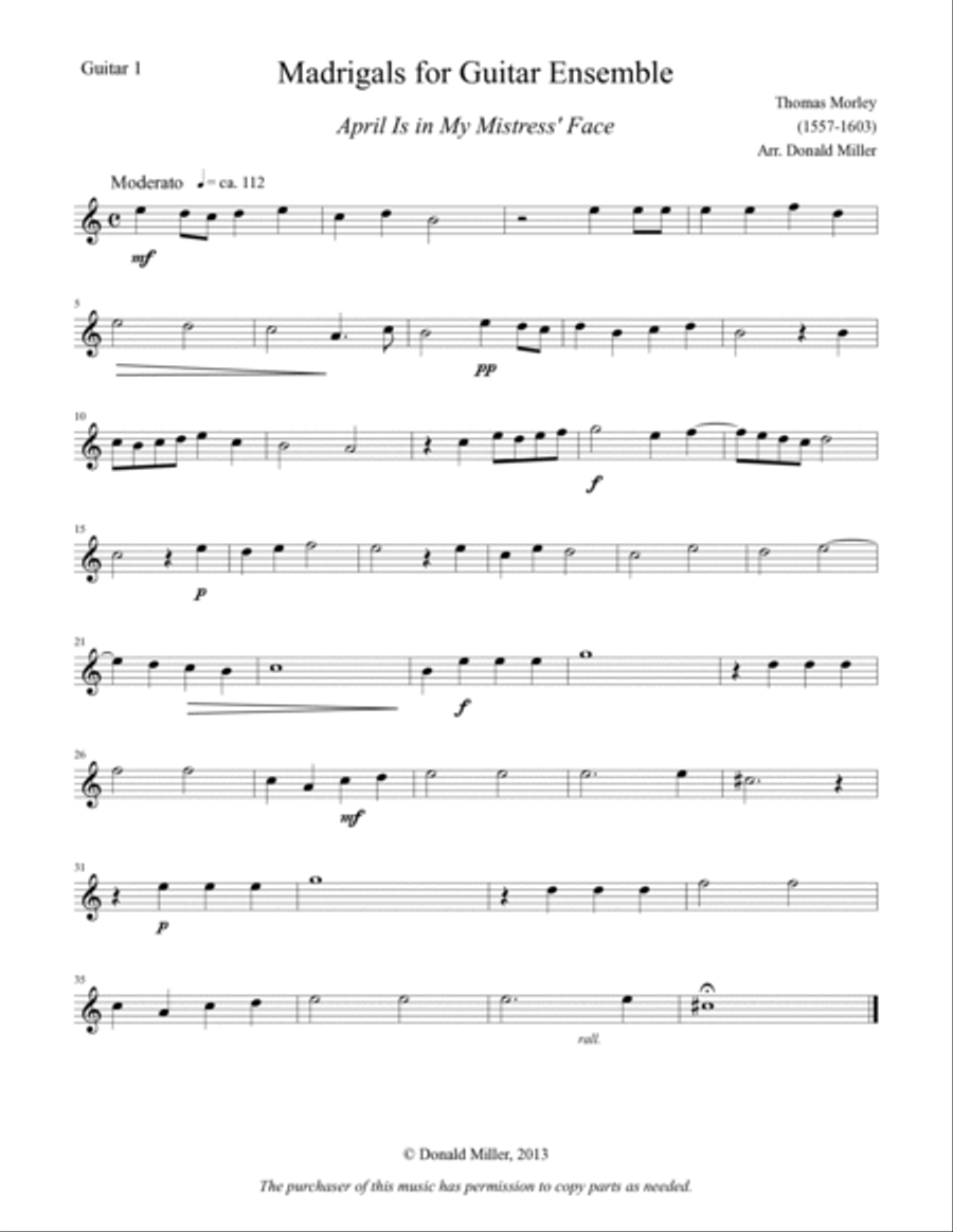 Eight Madrigals for Guitar Ensemble Guitar Ensemble scores gallery preview page 6