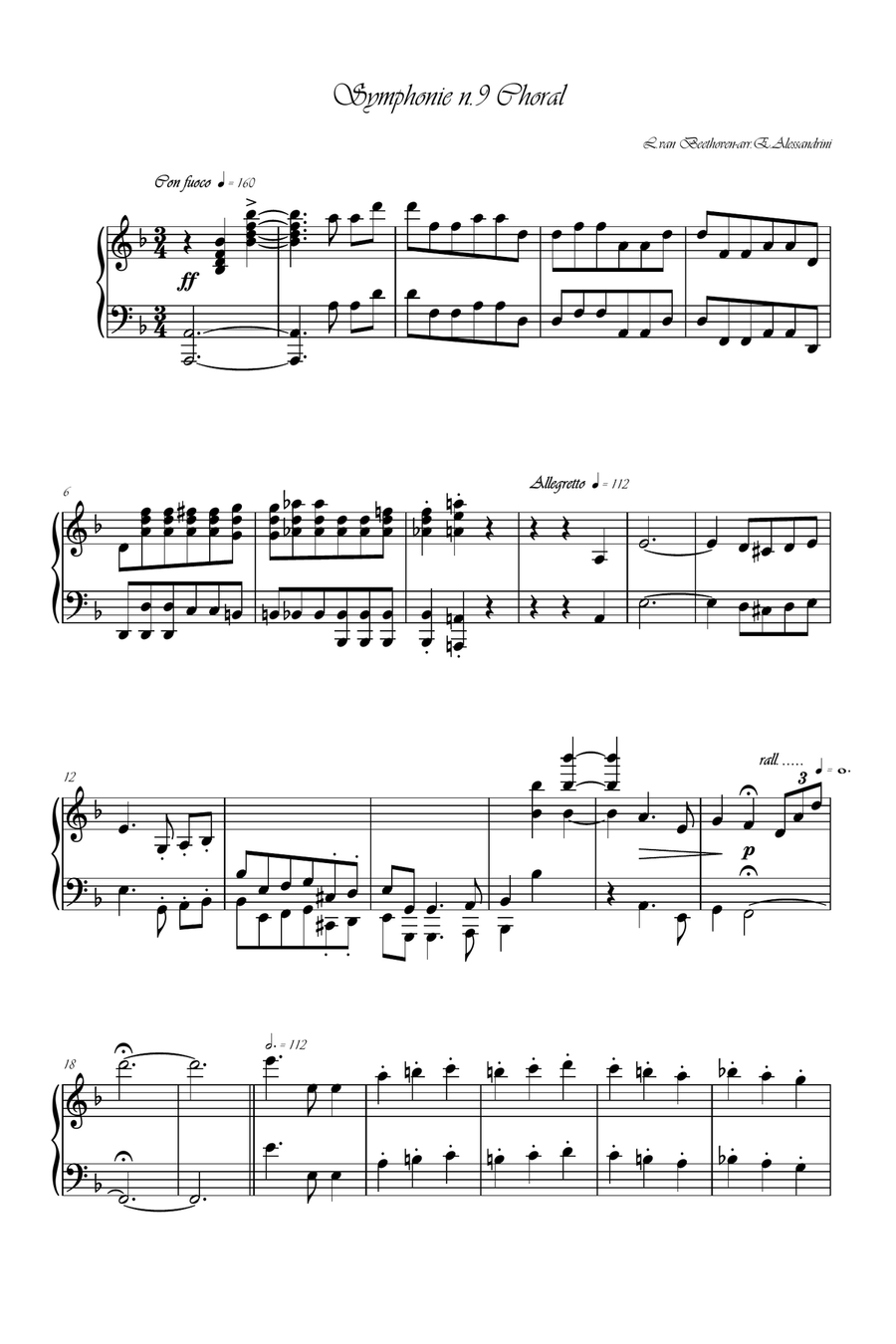 Choral from Symphony 9 Choral from Symphony 9 Piano Solo scores gallery preview page 1