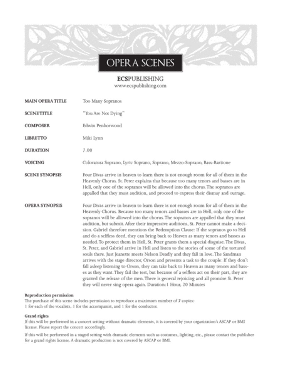 You Are Not Dying, Madame from Too Many Sopranos Voice Solo scores gallery preview page 1
