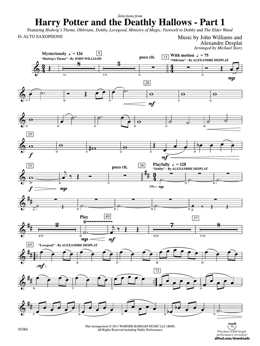 Harry Potter and the Deathly Hallows, Part 1, Selections from: E-flat Alto Saxophone