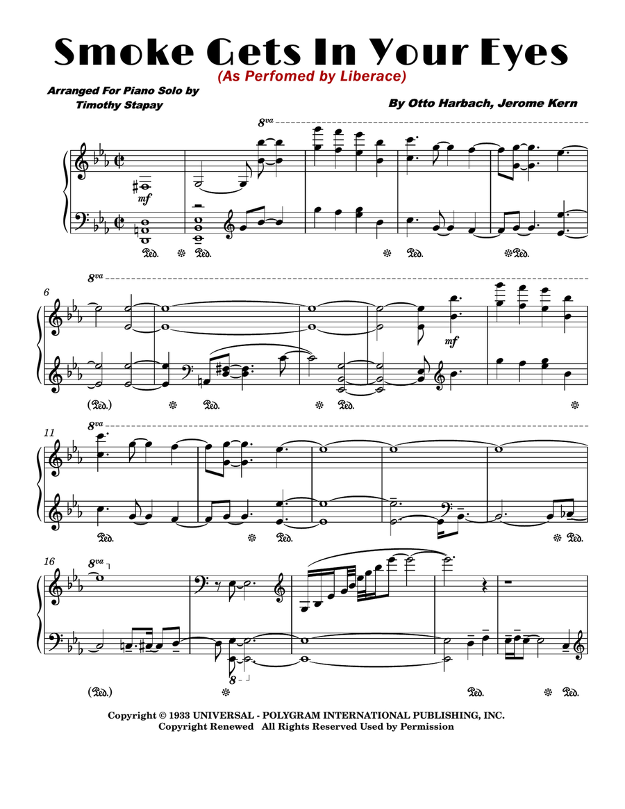 Smoke Gets In Your Eyes Piano Solo scores gallery preview page 1