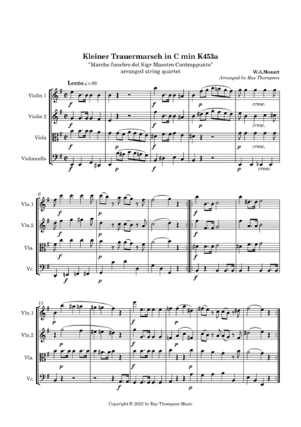 Mozart: Kleiner Trauermarsch in C min (Little Funeral March) K453a - string quartet image number null