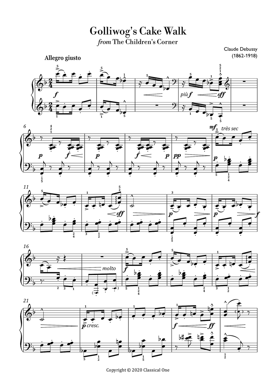 Debussy - Golliwog's Cake Walk(Easy piano version) Debussy - Golliwog's Cake Walk(Easy piano version) Easy Piano scores gallery preview page 2