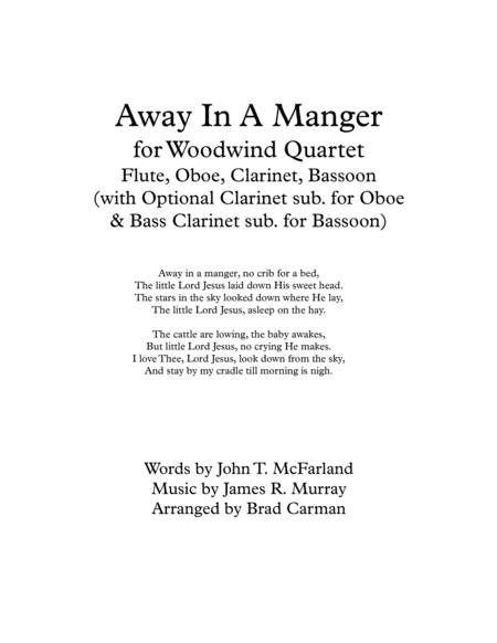 Away In A Manger for Intermediate Woodwind Quartet image number null