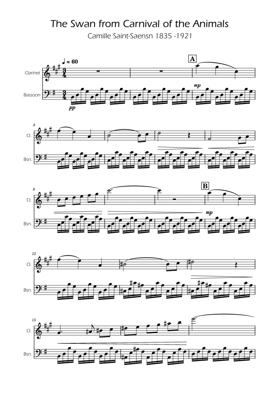 Book cover for The Swan - Saint-Saens - Clarinet and Bassoon Duet