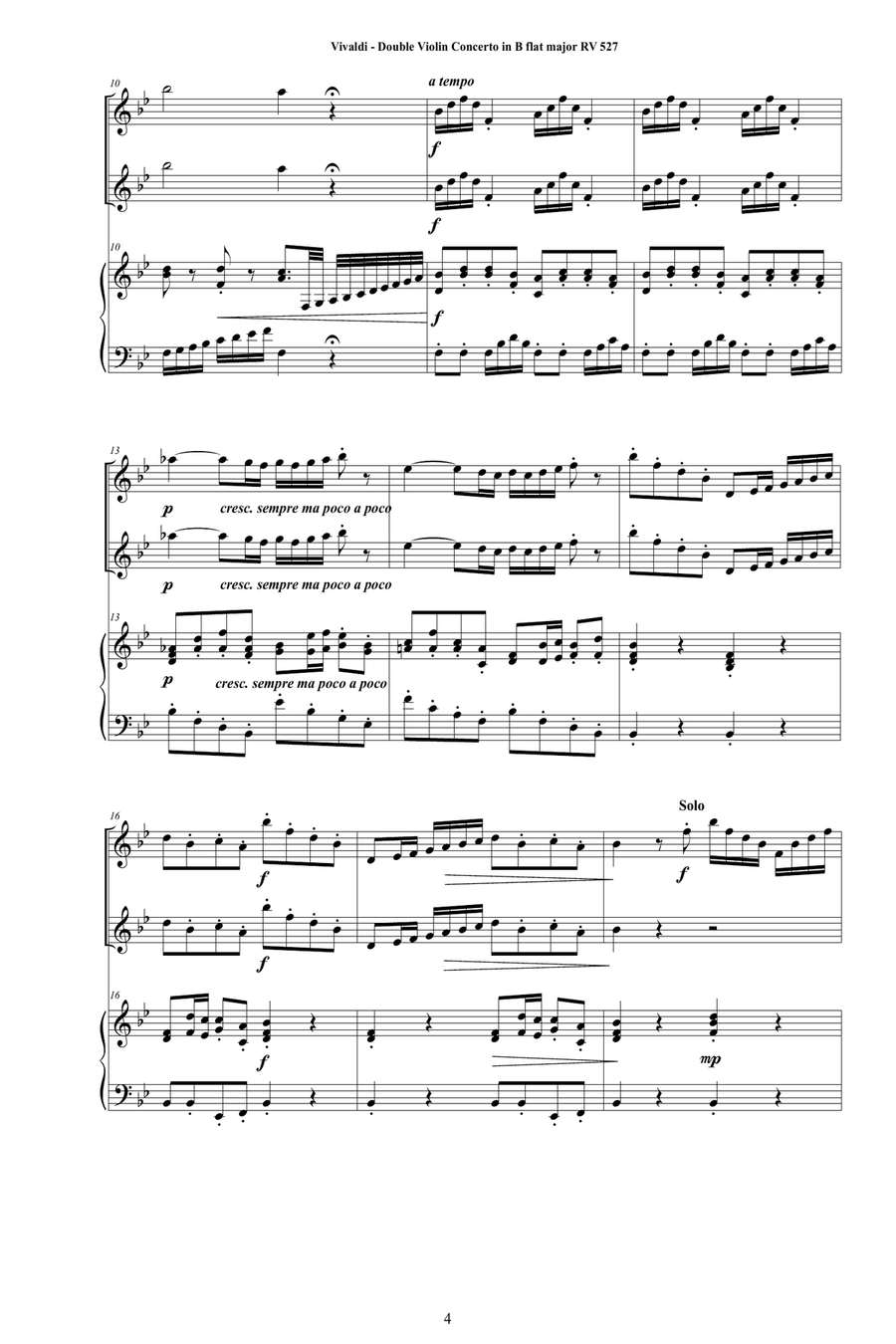 Vivaldi - Double Violin Concerto in B flat major RV 527 for Two Violins and Piano - Score-Parts String Duet scores gallery preview page 4