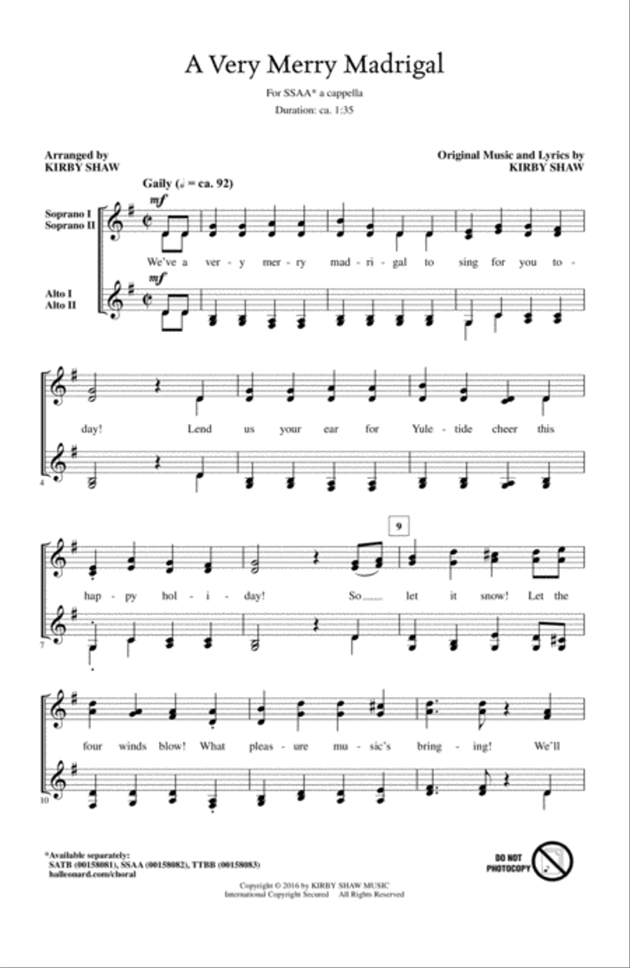 A Very Merry Madrigal A Very Merry Madrigal SSA scores gallery preview page 1