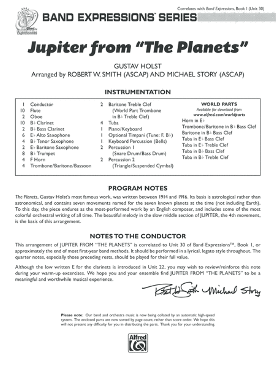 Jupiter (from The Planets): Score Concert Band scores gallery preview page 1